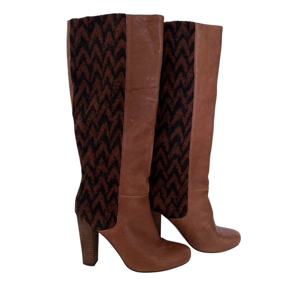 Plenty by Tracy Reese US 6/EU 36 Royale Y2K Cognac Leather Chevron Boots Vintage